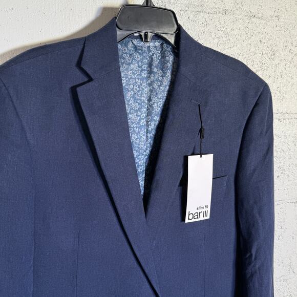 Bar III Men's Slim-Fit Chambray Linen Suit Jackets, navy 44L $360 - Picture 5 of 8